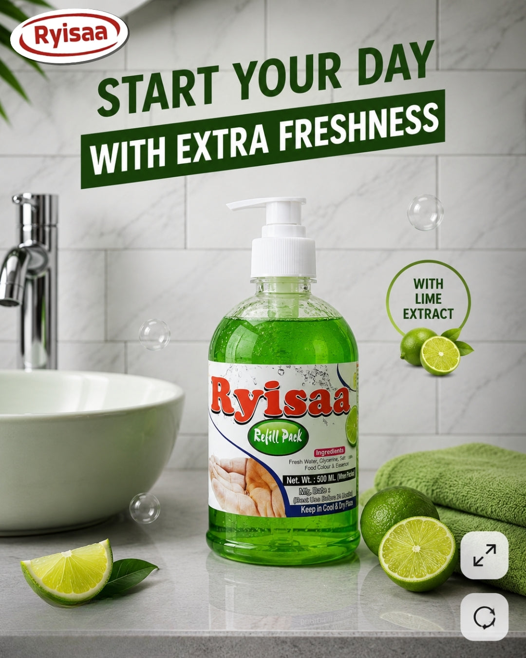 Ryisaa Glycerin Liquid Hand Wash Refill - Pack of 4